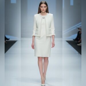 MAGASHONI Coll. (White) Ivory Dress w Long Sleeved Blazer Suit NWT • Sz 0